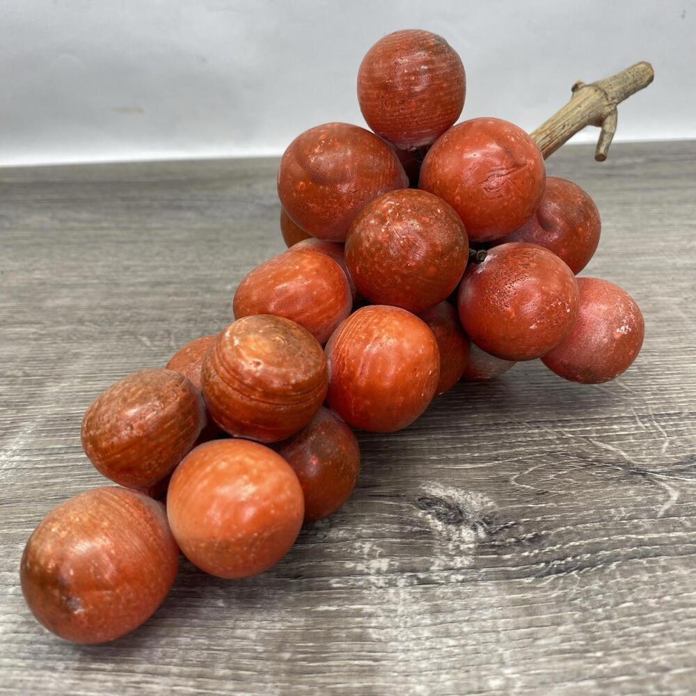Vntg Lrg Italian Alabaster Stone Grape Cluster Red Mid Century Modern MCM Decor